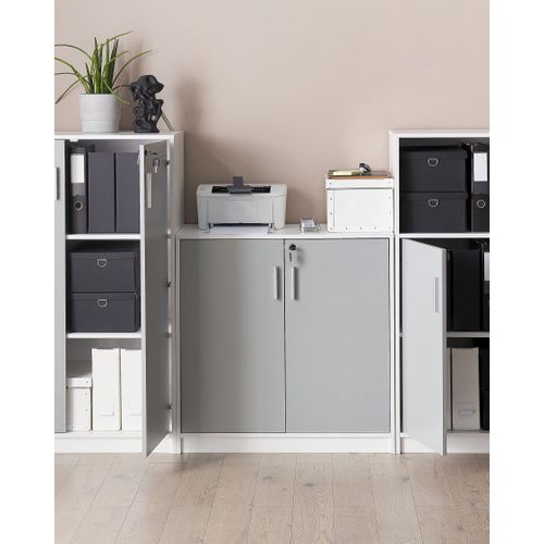 Petite Armoire à 2 Portes Gris Et Blanc 80 Cm Zehna