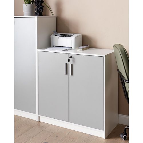Petite Armoire à 2 Portes Gris Et Blanc 80 Cm Zehna