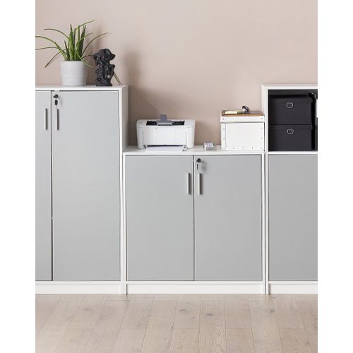 Petite Armoire à 2 Portes Gris Et Blanc 80 Cm Zehna