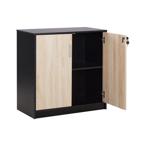 Petite Armoire à 2 Portes Bois Clair Et Noir 80 Cm Zehna
