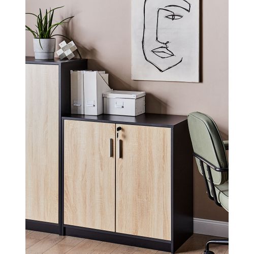 Petite Armoire à 2 Portes Bois Clair Et Noir 80 Cm Zehna