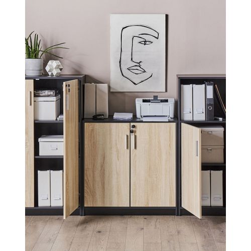 Petite Armoire à 2 Portes Bois Clair Et Noir 80 Cm Zehna