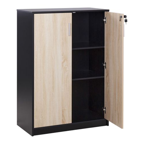 Armoire à 2 Portes Bois Clair Et Noir 117 Cm Zehna