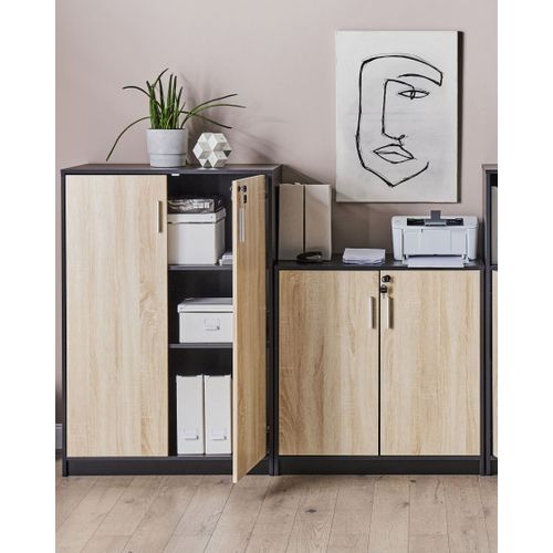 Armoire à 2 Portes Bois Clair Et Noir 117 Cm Zehna