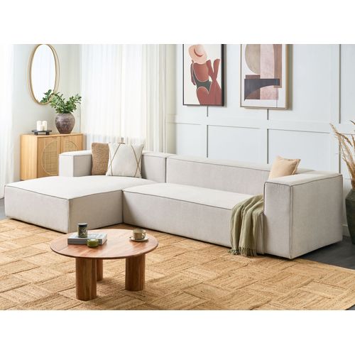 Canapé D'angle Côté Droit 3 Places En Velours Beige Vernon