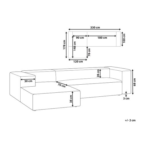 Canapé D'angle Côté Droit 3 Places En Velours Beige Vernon