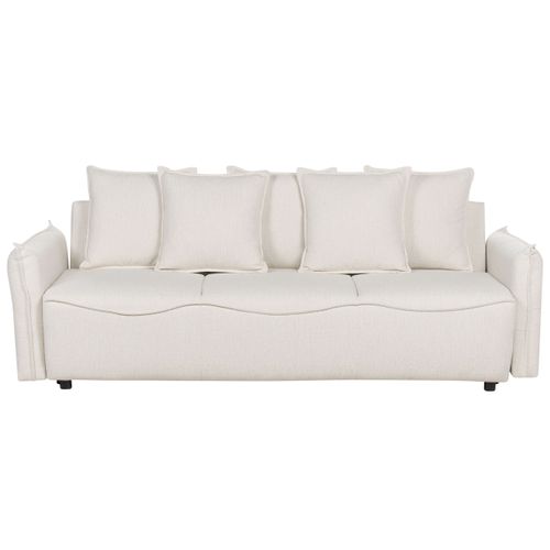 Canapé-lit Avec Rangement En Tissu Blanc Cassé Krama