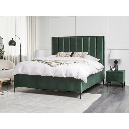 Ensemble De Chambre En Velours Vert Foncé Avec Lit Double 160 X 200 Cm Sezanne