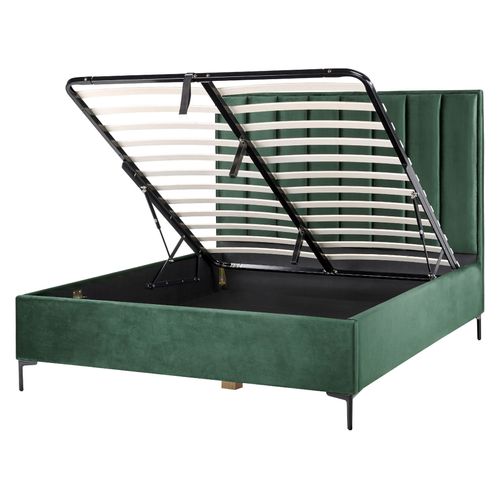 Ensemble De Chambre En Velours Vert Foncé Avec Lit Double 160 X 200 Cm Sezanne