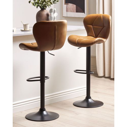 Tabouret De Bar Set De 2 Cuir Pu Marron Doré Valetta