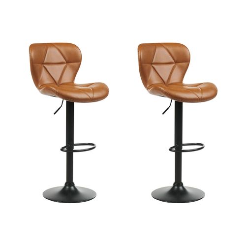 Tabouret De Bar Set De 2 Cuir Pu Marron Doré Valetta