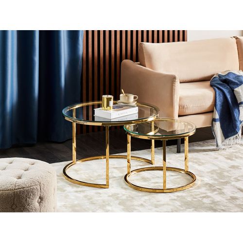 Set De 2 Tables Basses En Verre Et Pieds Dorés Grange