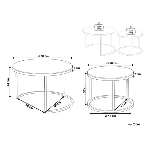 Set De 2 Tables Basses En Verre Et Pieds Dorés Grange