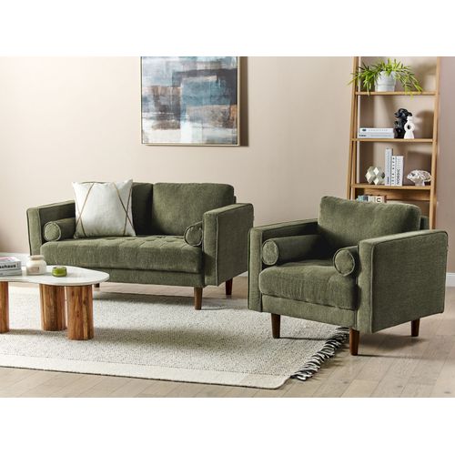 Ensemble De Salon 3 Places En Tissu Vert Nurmo