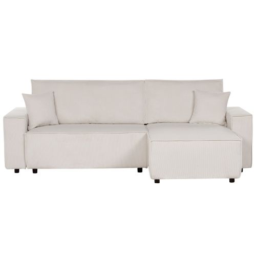 Canapé-lit D'angle à Gauche En Velours Côtelé Blanc Cassé Abacka