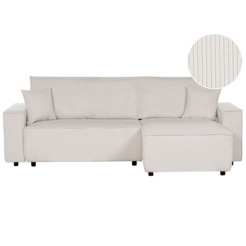Canapé-lit D'angle à Gauche En Velours Côtelé Blanc Cassé Abacka