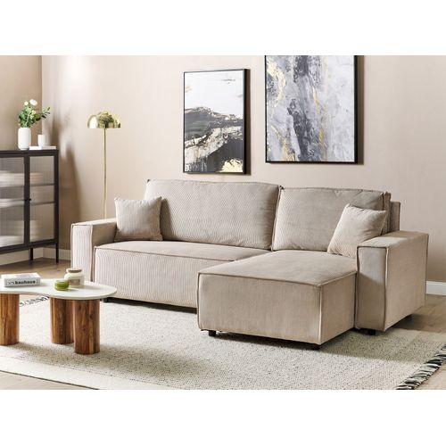 Canapé-lit D'angle à Gauche En Velours Côtelé Beige Abacka