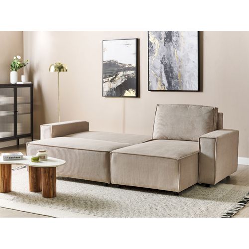 Canapé-lit D'angle à Gauche En Velours Côtelé Beige Abacka