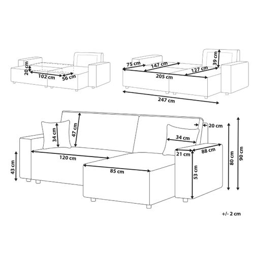 Canapé-lit D'angle à Gauche En Velours Côtelé Beige Abacka