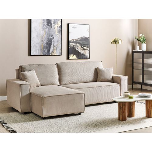 Canapé-lit D'angle à Droite En Velours Côtelé Beige Abacka