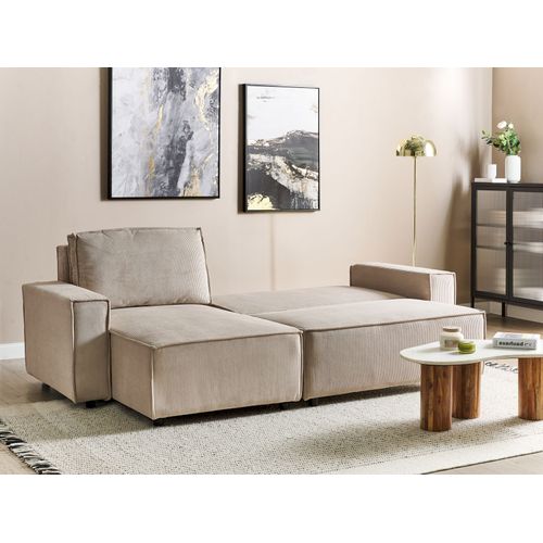 Canapé-lit D'angle à Droite En Velours Côtelé Beige Abacka