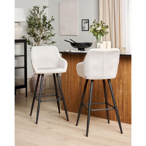 Tabouret De Bar Set De 2 Velours Blanc Cassé Casmalia