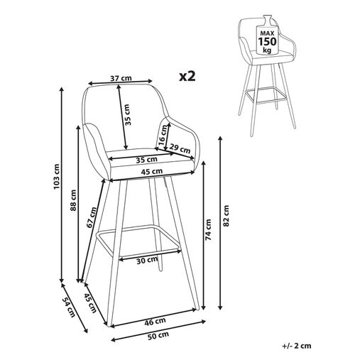 Tabouret De Bar Set De 2 Velours Blanc Cassé Casmalia