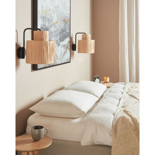 Lot De 2 Appliques Murales En Feuille De Palmier Naturel Shinfa