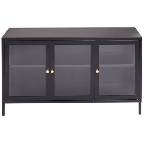 Commode à 3 Portes En Métal Et Verre Noir Newport