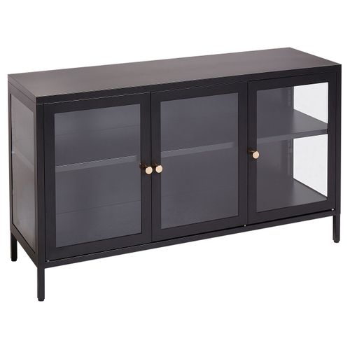 Commode à 3 Portes En Métal Et Verre Noir Newport