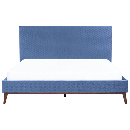 Lit Avec Sommier Velours Bayonne 180 X 200 Cm Bleu