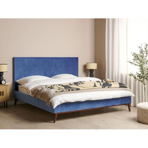 Lit Avec Sommier Velours Bayonne 180 X 200 Cm Bleu