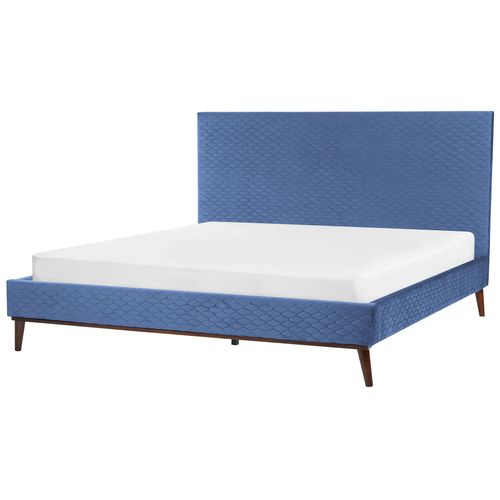 Lit Avec Sommier Velours Bayonne 180 X 200 Cm Bleu