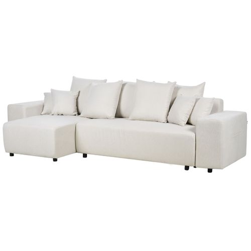 Canapé-lit D'angle à Droite Avec Rangement En Tissu Beige Clair Luspa