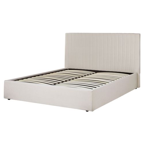 Lit Double Avec Coffre En Tissu Beige 160 X 200 Cm Vion