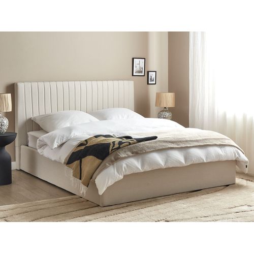 Lit Double Avec Coffre En Tissu Beige 160 X 200 Cm Vion