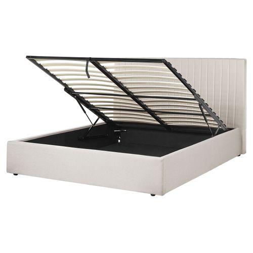 Lit Double Avec Coffre En Tissu Beige 160 X 200 Cm Vion