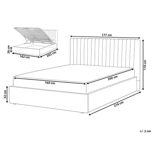 Lit Double Avec Coffre En Tissu Beige 160 X 200 Cm Vion