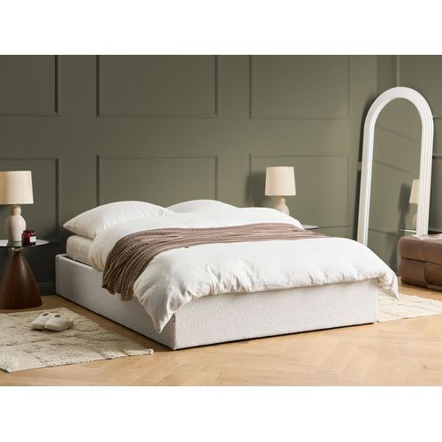 Lit Ottoman Sans Tête De Lit Bouclé Dinan 140 X 200 Cm Blanc Cassé