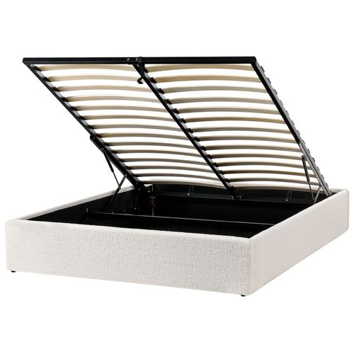 Lit Ottoman Sans Tête De Lit Bouclé Dinan 140 X 200 Cm Blanc Cassé