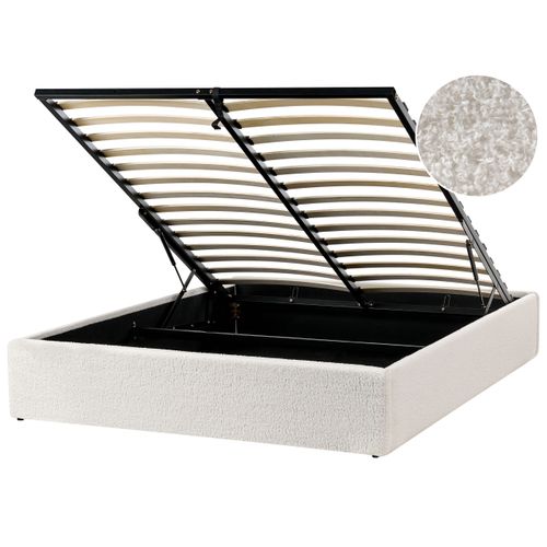 Lit Ottoman Sans Tête De Lit Bouclé Dinan 140 X 200 Cm Blanc Cassé
