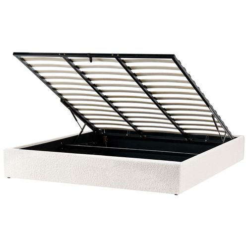 Lit Ottoman Sans Tête De Lit Bouclé Dinan 180 X 200 Cm Blanc Cassé