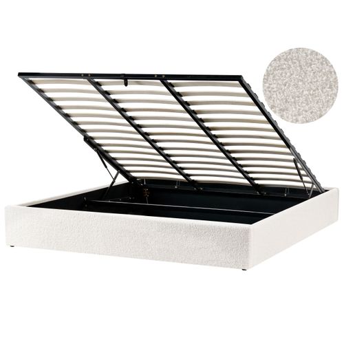 Lit Ottoman Sans Tête De Lit Bouclé Dinan 180 X 200 Cm Blanc Cassé