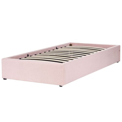 Lit Ottoman Sans Tête De Lit Bouclé Dinan 90 X 200 Cm Rose Pastel