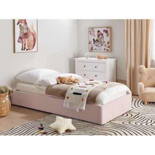 Lit Ottoman Sans Tête De Lit Bouclé Dinan 90 X 200 Cm Rose Pastel