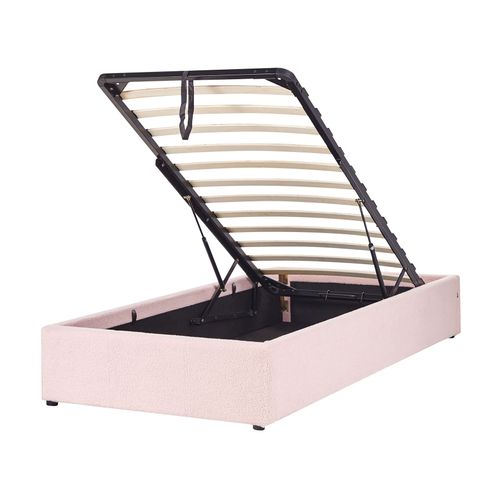 Lit Ottoman Sans Tête De Lit Bouclé Dinan 90 X 200 Cm Rose Pastel