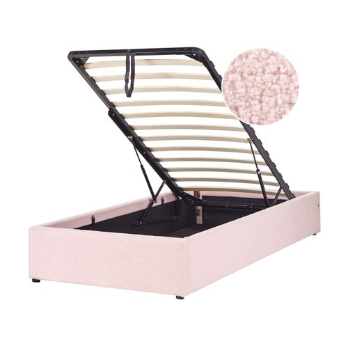 Lit Ottoman Sans Tête De Lit Bouclé Dinan 90 X 200 Cm Rose Pastel