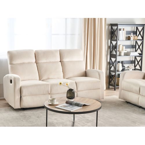 Canapé 3 Places Inclinable Manuellement En Velours Blanc Verdal