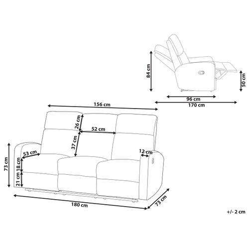 Canapé 3 Places Inclinable Manuellement En Velours Blanc Verdal