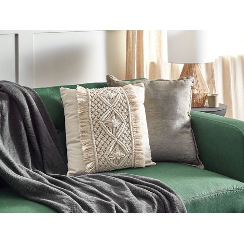 Lot De 2 Coussins Macramé Coton Beige Clair Kalam 45 X 45 Cm